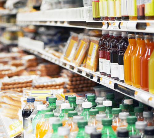 Refrigerated foods in store.